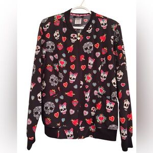 HeartSoul Black Scrub Jacket with Colorful Print.